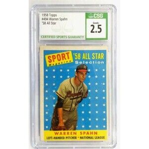 1958 Topps All Star - Warren Spahn - #494 Milwaukee Braves - CSG: 2.5 Good +